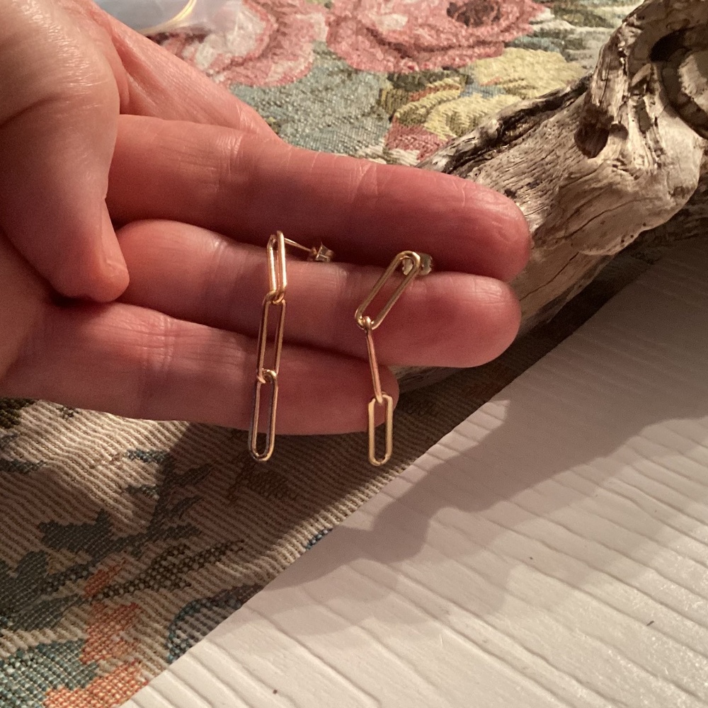 Gold Rectangle Paperclip Post Earrings - image 3
